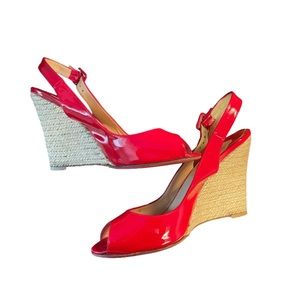 Christian Louboutin Puglia 100 Red Patent Leather Wedge Espadrille